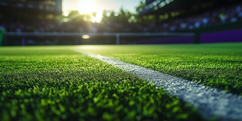 a close-up of a soccer field with a line, during daytime.