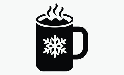 Hot cocoa mug with snowflake, Hot Cocoa Mug silhouette vector, snowflake icon  