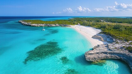 Fototapeta premium Aerial View of Hidden Tropical Cove with Crystal Clear Water
