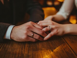 Obraz premium Intimate Hands Connection Romantic Couple Holding Hands Across Restaurant Table Authentic Relationship Moment