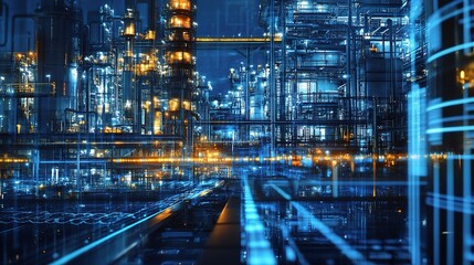 Fototapeta premium Futuristic Factory Plant Concept with Double Exposure Technique