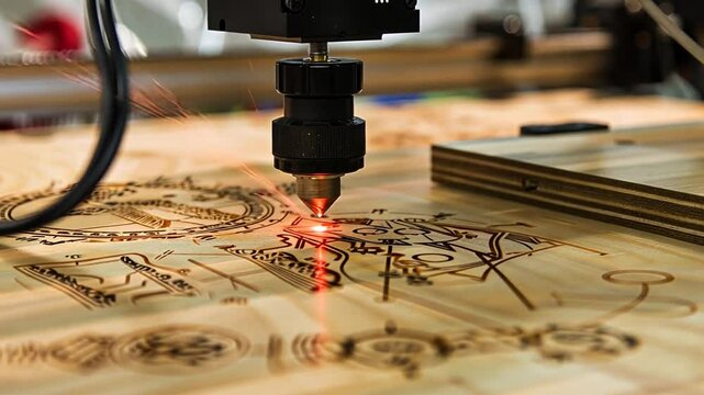 Pr&auml;zise Lasergravur auf einer Holzplatte in der Industrie