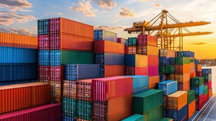 Fototapeta premium Vibrant Cargo Port Amidst Global Shipping Crisis - Logistics Delays and Trade Network Disruption in Realistic Style