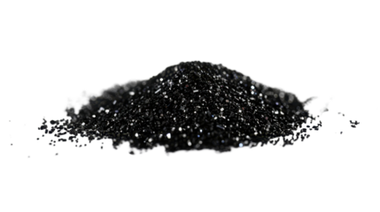 Pile of black sparkling glitter on transparent background