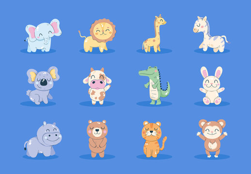 Colorful Cute Jungle Animal Cartoon Sticker Set
