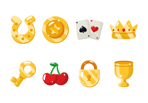 Colorful Casino Game Elements Illustration Icons Set