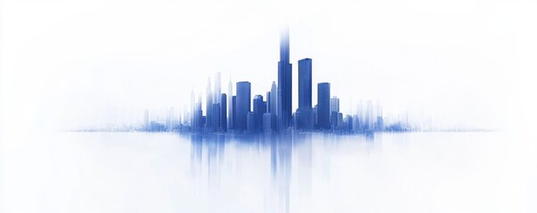 Fototapeta premium Stock market graph and financial chart with a city background, blue color theme, minimalistic style, white background, blurred background Generative AI