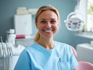 Fototapeta premium Premium dental clinic service cards showcasing expert care in a serene blue environment