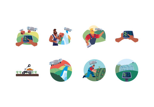 Colorful IA Farmers Smart Technology Illustration Set