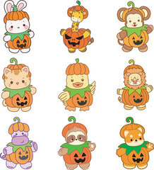 
Cute animals vector icon with Halloween theme. Funny baby animal Halloween illustration.

