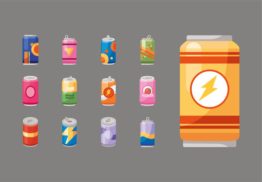 Colorful Strawberry Energy Drink Beverage Icons Set