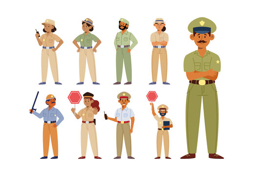Colorful Indian Police Officer Character Design Set