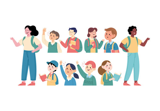 Colorful Student Discussion Classroom Illustration Set