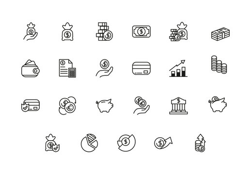 Minimalist Financial Money Banking Icons Set