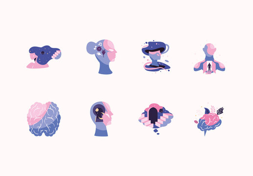 Creative Psychology Mind Concept Illustration Set