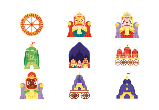 Vibrant Traditional Ratha Yatra Festival Icons Set