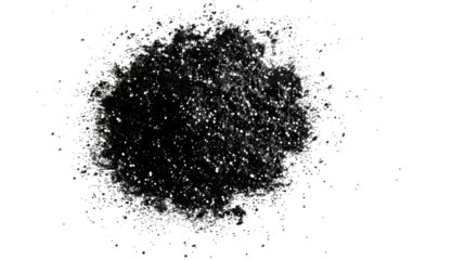 Black glittering powder exploding on transparent background
