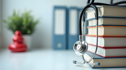 Stethoscope Hanging on Medical Books for Healthcare Study