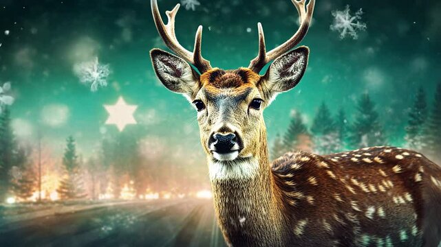 Majest&auml;tischer Hirsch in einer magischen Winterlandschaft