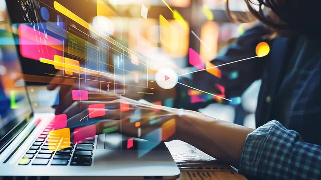 H&auml;nde tippen schnell auf einer futuristischen Computertastatur