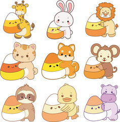 
Cute animals vector icon with Halloween theme. Funny baby animal Halloween illustration.
