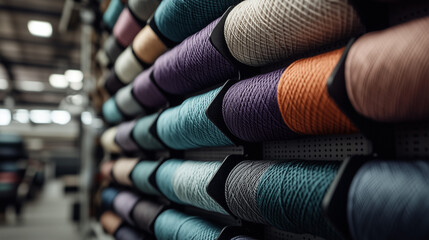 Chromatically Organized Bobbin Thread Cones on an Embroidery Studio Pegboard