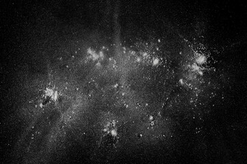 White powder isolated on black background, top view with clipping path	