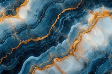 Obraz premium Blue marble texture with golden veins. Swirling pattern in shades of blue, white and beige. Elegant background for design projects.