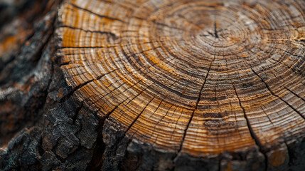 Fototapeta premium Close-up of Tree Stump Showing Growth Rings and Texture