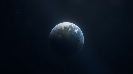 Cinematic Moody Earth From Space Realistic Dark Blue Planet Digital Art High-Res 4K UHD Detailed Desktop Wallpaper