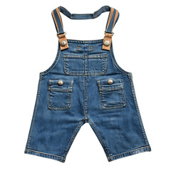A Pair of Blue Denim Overalls with Adjustable Straps Isolated on Transparent Background