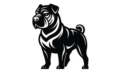 Shar Pei dog silhouette, bulldog silhouette vector illustration