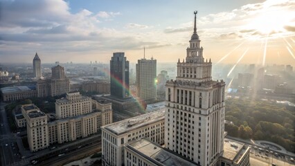 Obraz premium Cityscape with Landmark Building at Sunrise