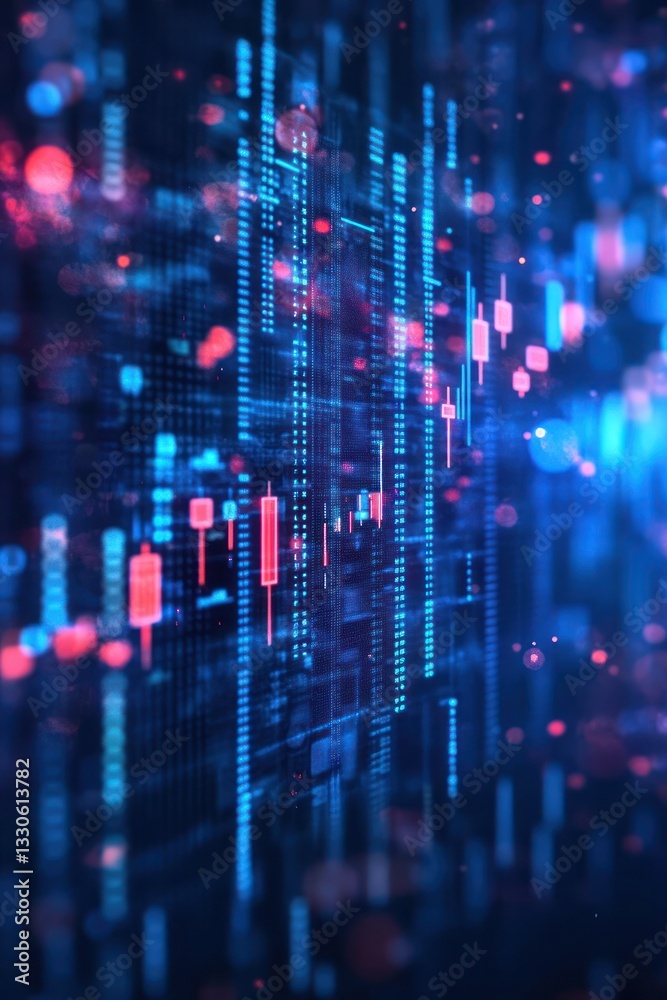 Poster abstract digital data visualization with glowing lines