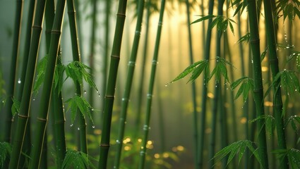 Fototapeta premium Misty Bamboo Forest at Dawn