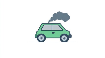 Fototapeta premium Polluting Vehicle Green Car Emitting Black Smoke Environmental Impact Illustration