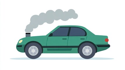 Polluting Vehicle Green Car Emitting Smoke Environmental Impact Illustration Transportation