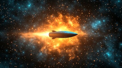 Fototapeta premium Epic Spaceship Hyperspace Jump in Cinematic Slow Motion Freeze - Futuristic Sci-Fi Warp Exploration Concept