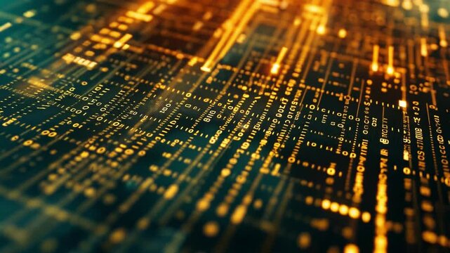 Digital Abstract Background with Glowing Lines and Binary Code, Representing Technology and Data Flow, Featuring Network of Interconnected Elements, Creating Futuristic and Dynamic Visual