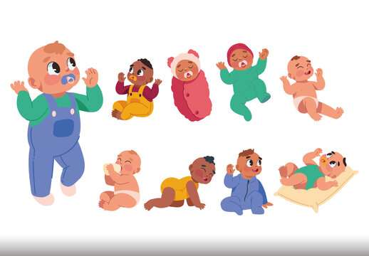 Colorful Babies Cute Cartoon Illustration Set