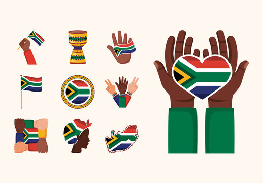 Colorful South African Cultural Heritage Icons Set