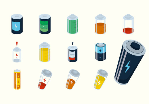 Colorful Energy Power Battery Charge Illustration Set