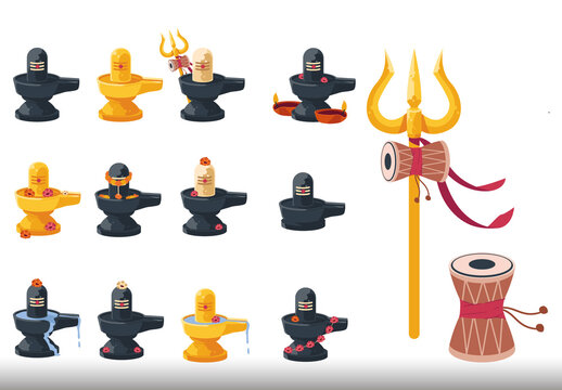 Colorful Shivaratri Festival Religious Hindu Illustration Set