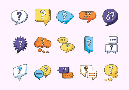 Colorful Speech Bubble Interrogation Question Icons Set