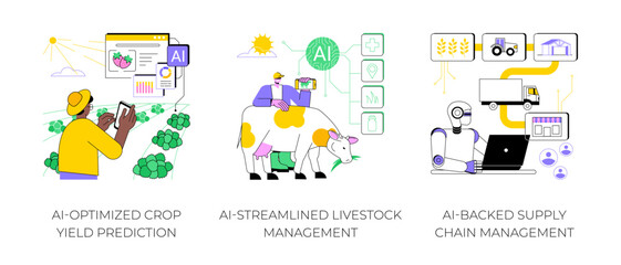 AI in modern farming abstract concept vector illustrations.