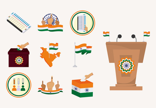 Orange and Green Indian Elections Illustration Set