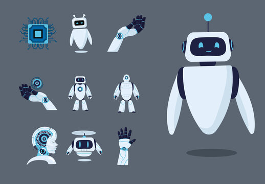 White Advanced Robotics Technology Illustration Set