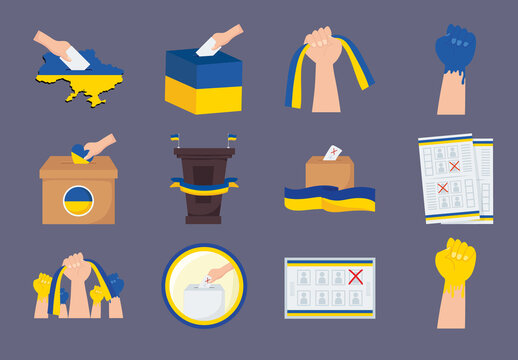 Yellow Blue Ukrainian Elections Political Icons Set