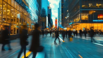 Urban Street Scene with Dynamic Motion Blur Capturing Anonymous City Pedestrians in Natural Walking Flow for Modern Lifestyle Visualization