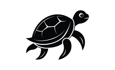 Tranquil turtle vector, silhouette of turtle swimming in black and white, ocean symbolism 
